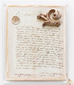 18th Century Italian Handwritten Letter with a Fragment and Crystals on Lucite