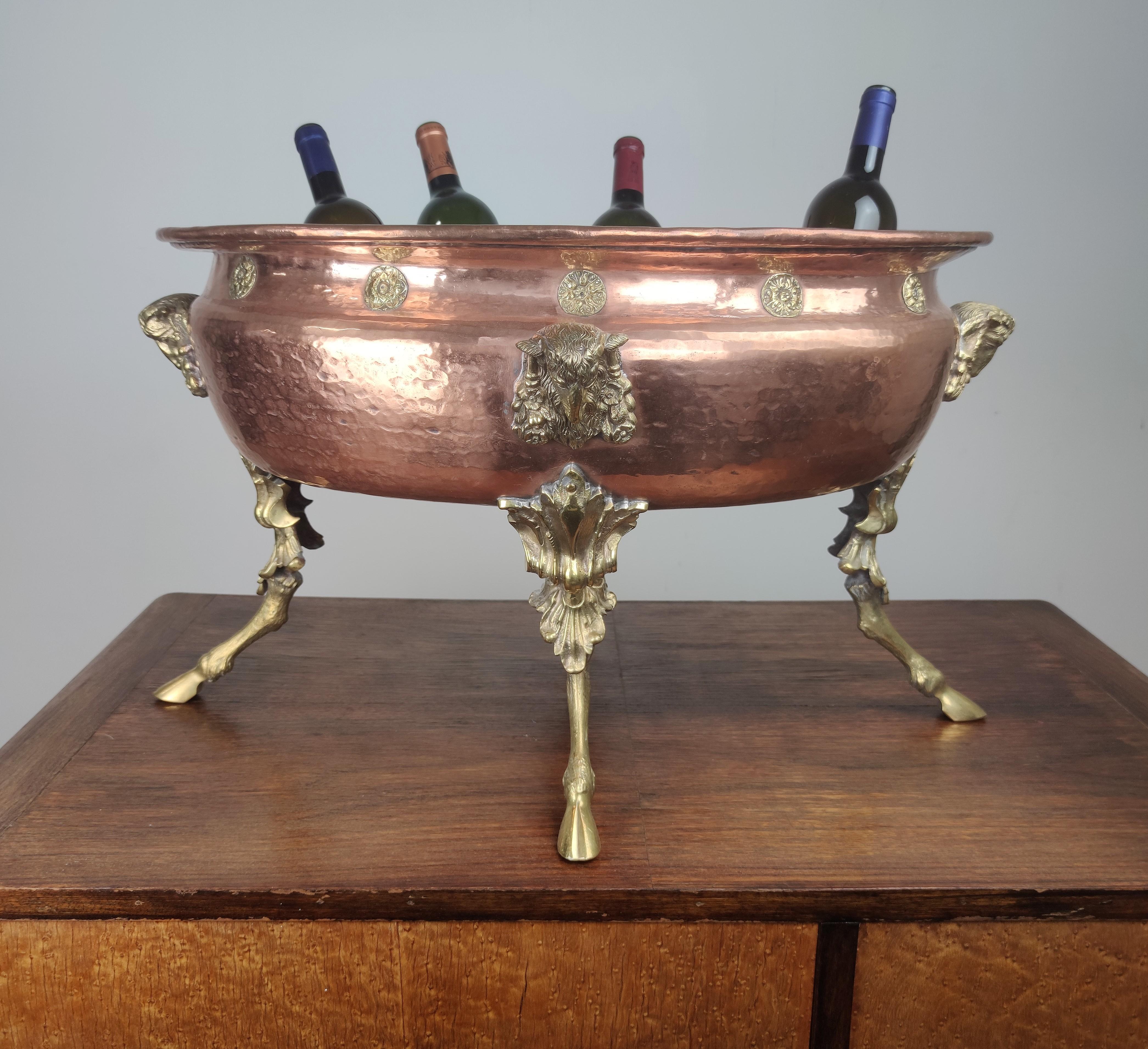 18th Century Italian Huge Party Brass Copper Champagne Wine Cooler Ice Holder 1