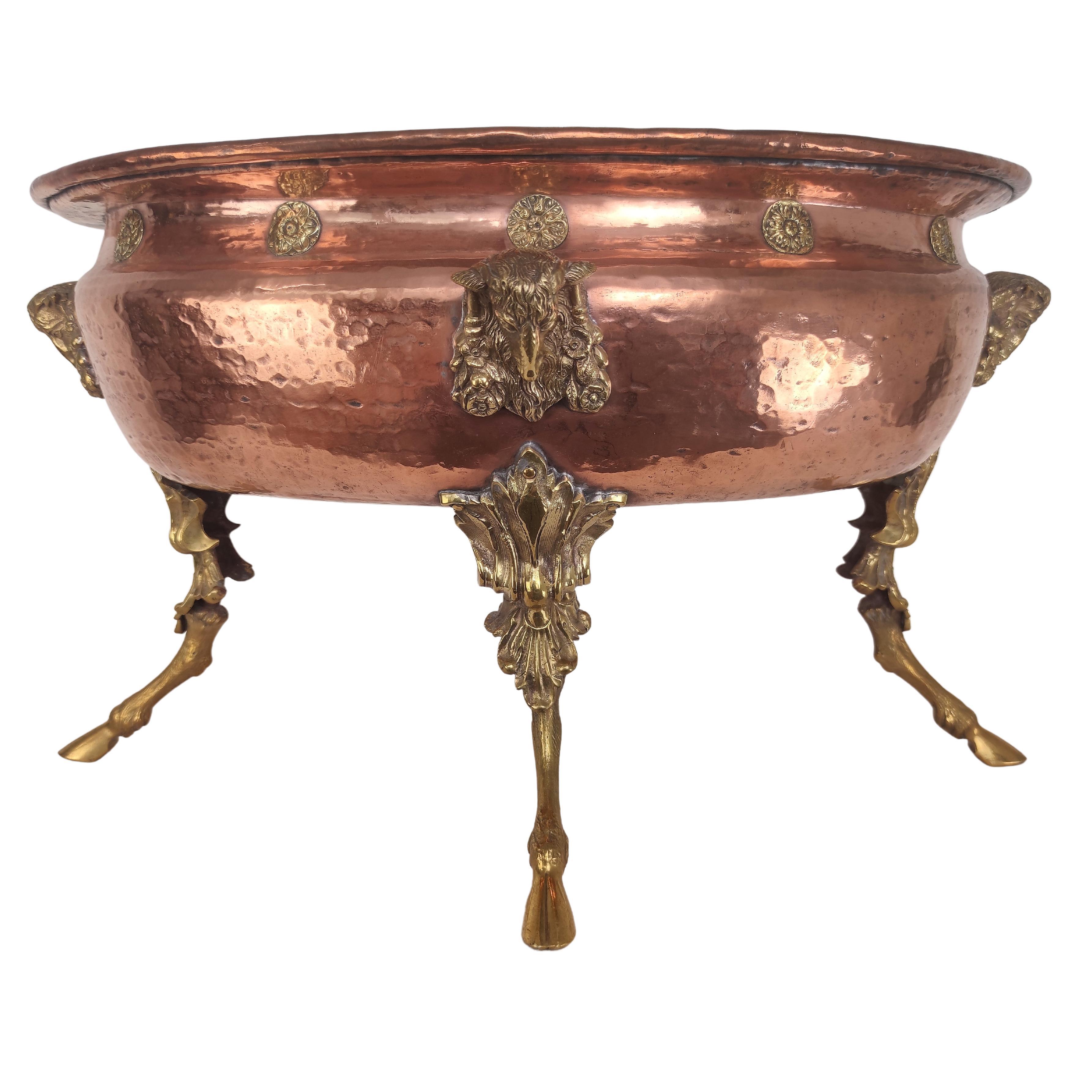 18th Century Italian Huge Party Brass Copper Champagne Wine Cooler Ice Holder