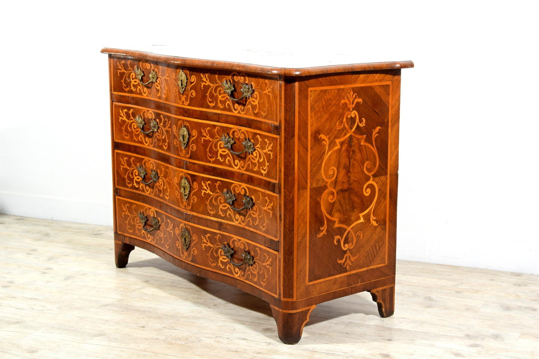 18th Century, Italian Inlaid And Veneered Chest Of Drawers For Sale 11