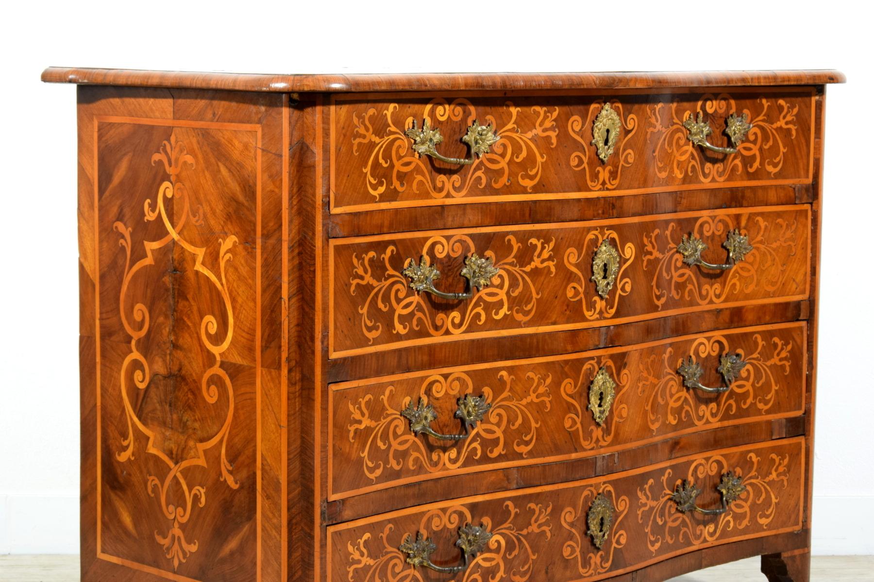 18th Century, Italian Inlaid And Veneered Chest Of Drawers For Sale 14
