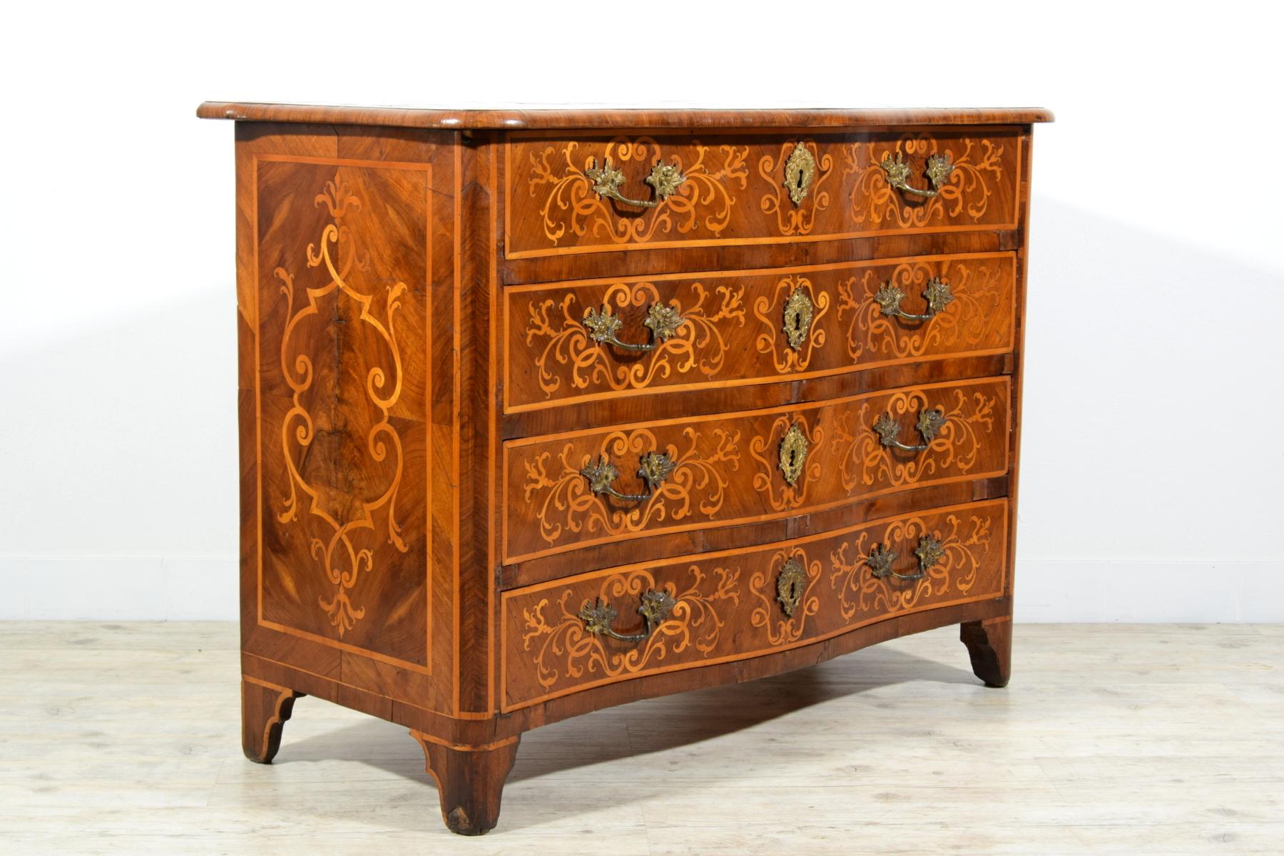Inlay 18th Century, Italian Inlaid And Veneered Chest Of Drawers For Sale