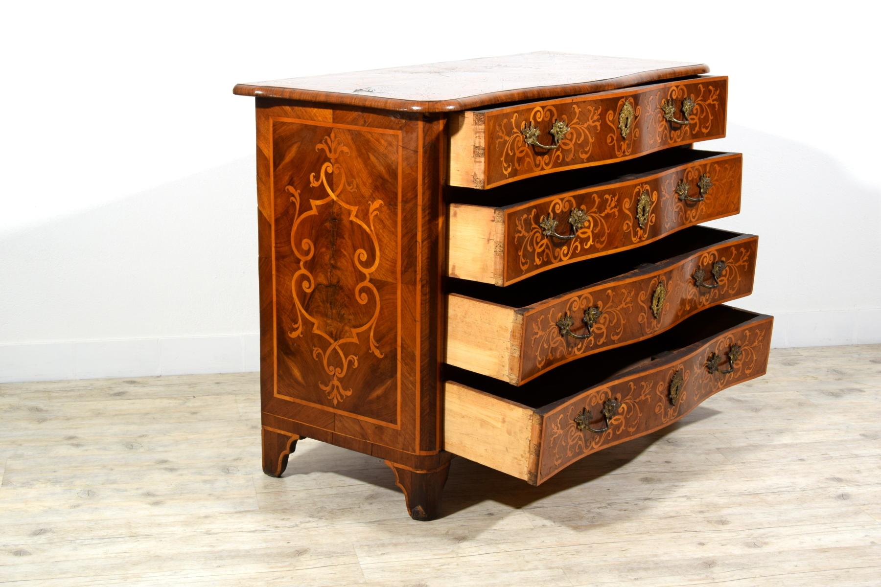18th Century, Italian Inlaid And Veneered Chest Of Drawers For Sale 4