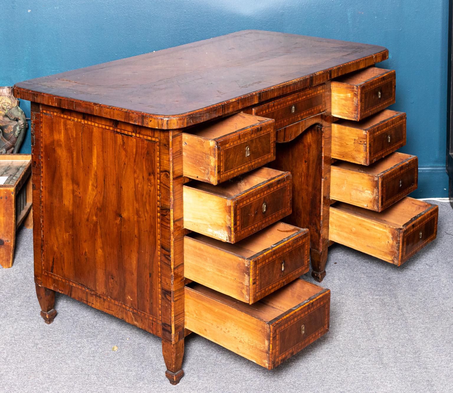 Inlay 18th Century Italian Inlaid Partner's Desk For Sale