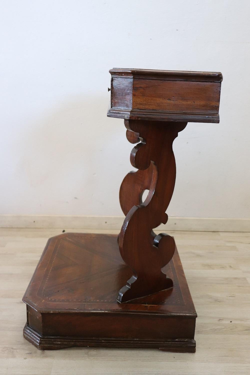 Wood 18th Century Italian Inlaid Walnut Antique Kneeler  For Sale
