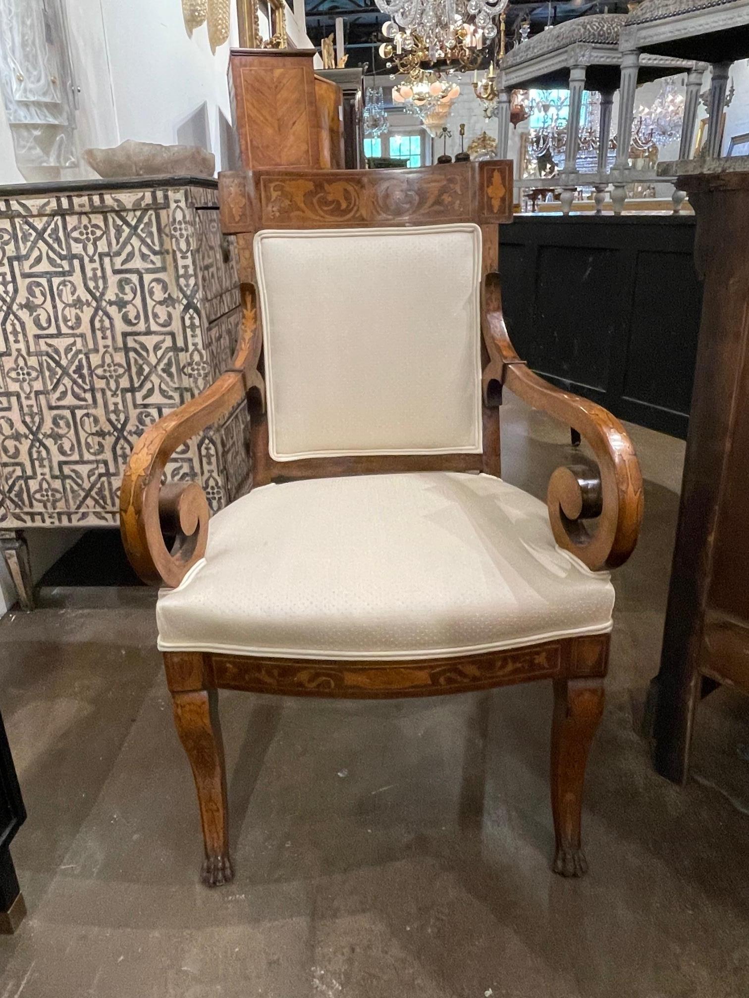 18th Century and Earlier 18th Century Italian Inlaid Walnut Armchair For Sale