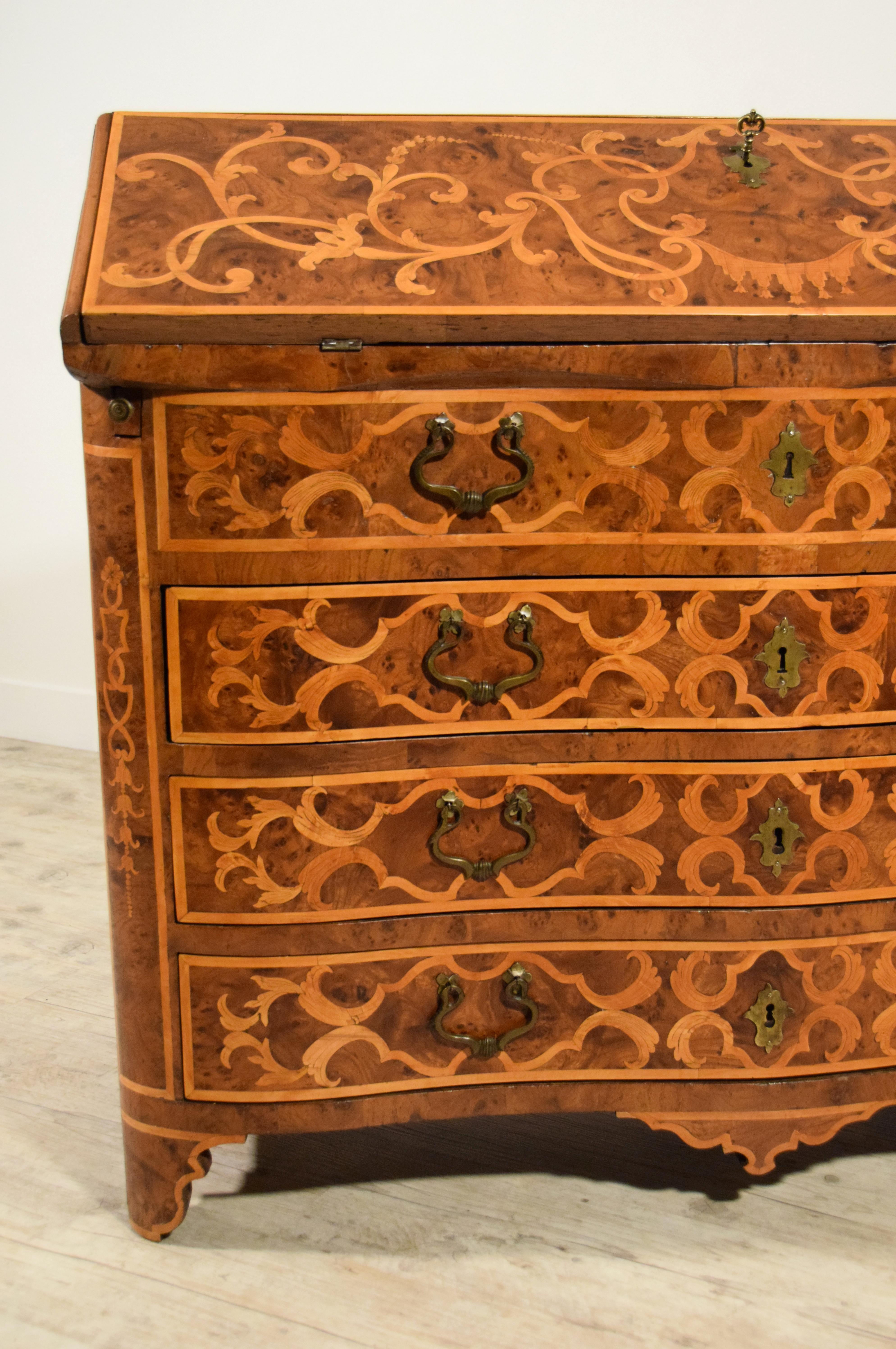 18th Century, Italian Inlaid Wood Chest of Drawers with Secretaire For Sale 10