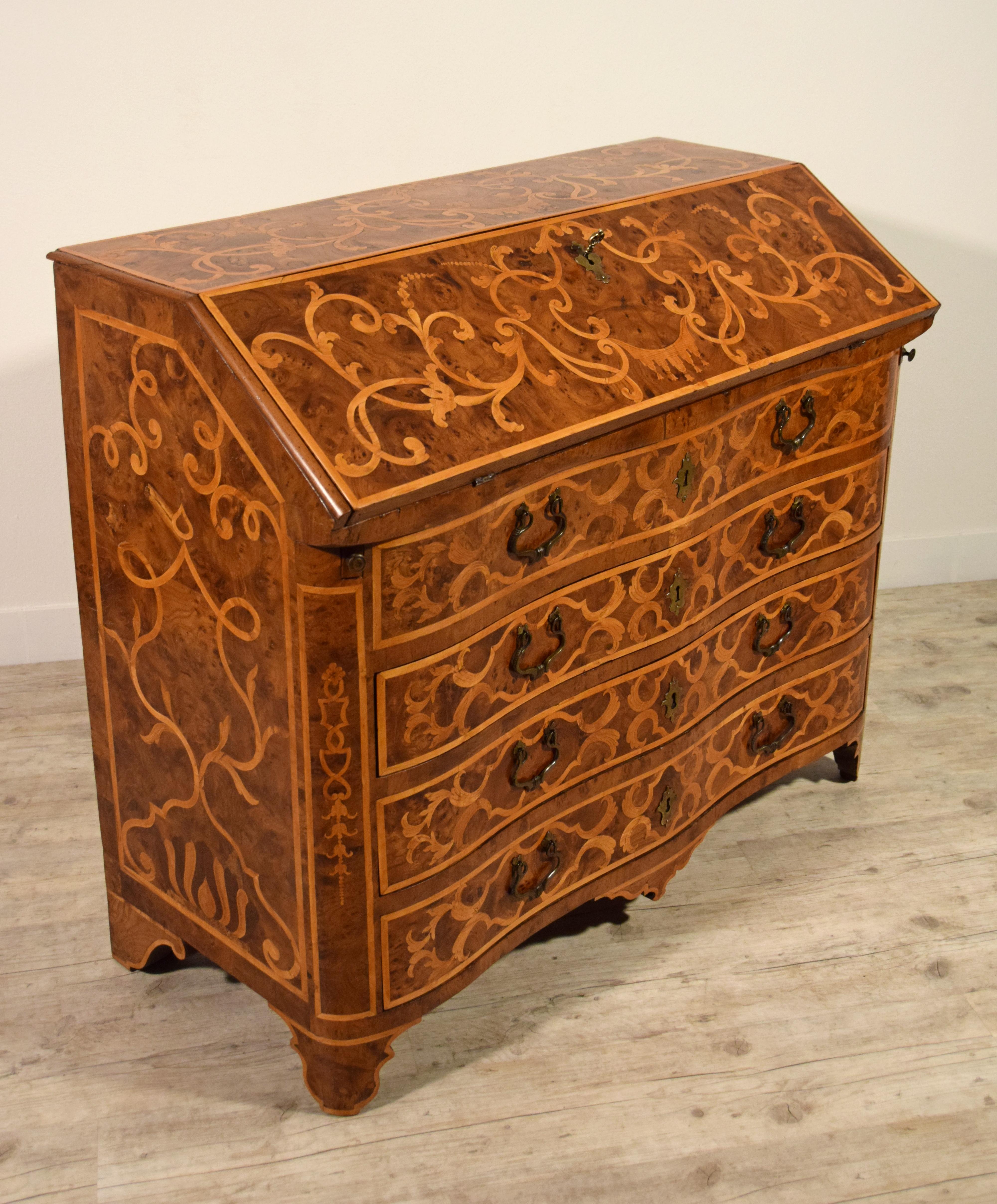 18th Century, Italian Inlaid Wood Chest of Drawers with Secretaire For Sale 14