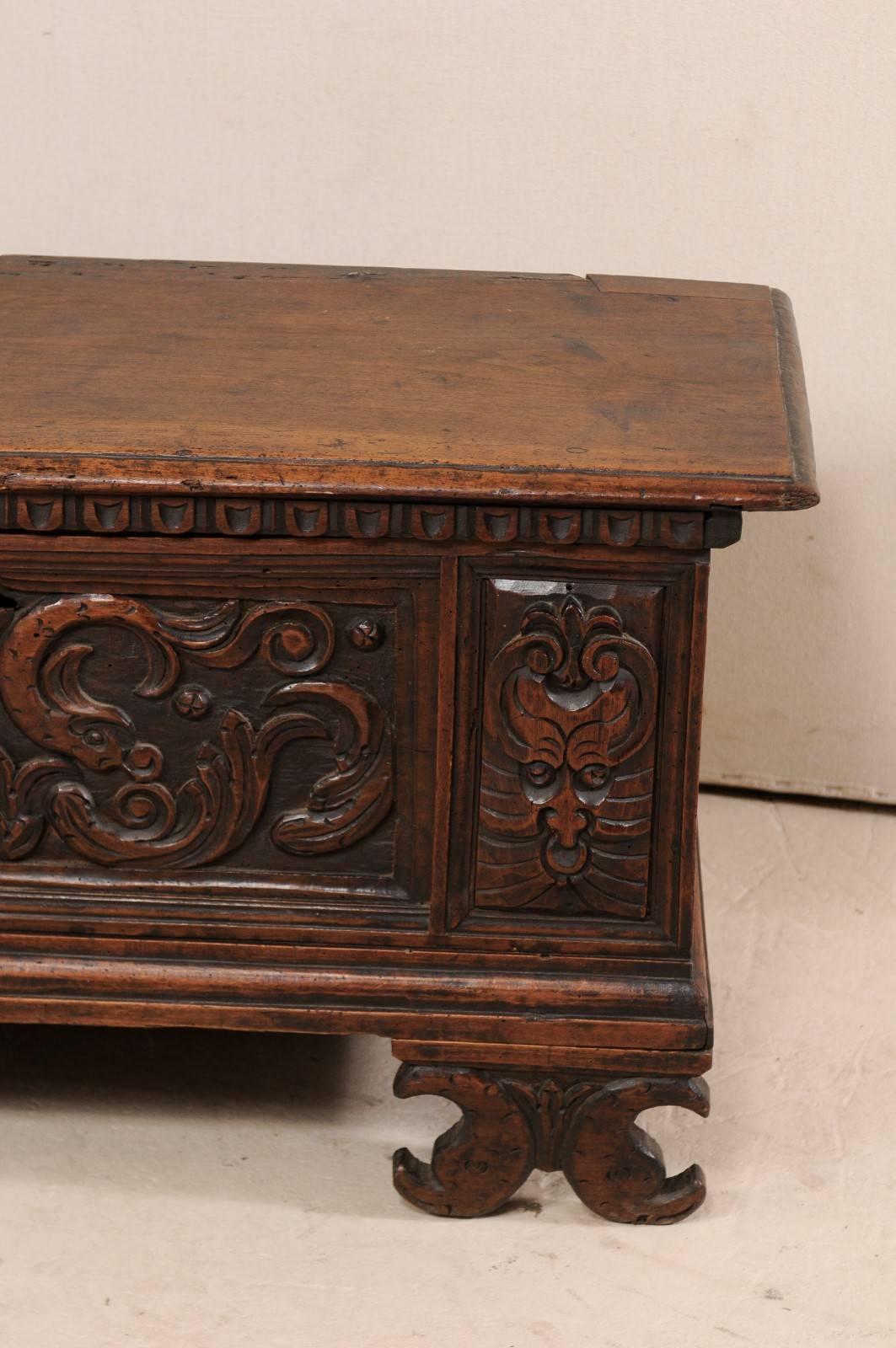 18th Century Italian Intricately Carved Sea Creature Casson Wood Trunk 3