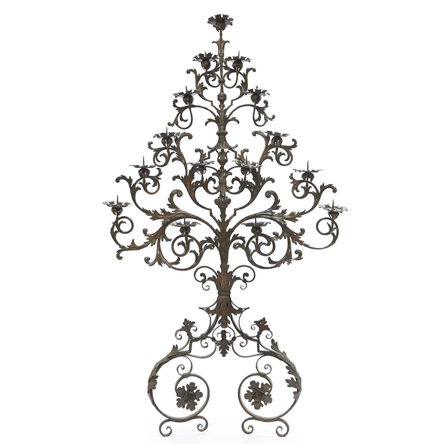 italien Grande Applique Portacero Italiana in Ferro Battuto 1750 circa Quindici Bracci  en vente