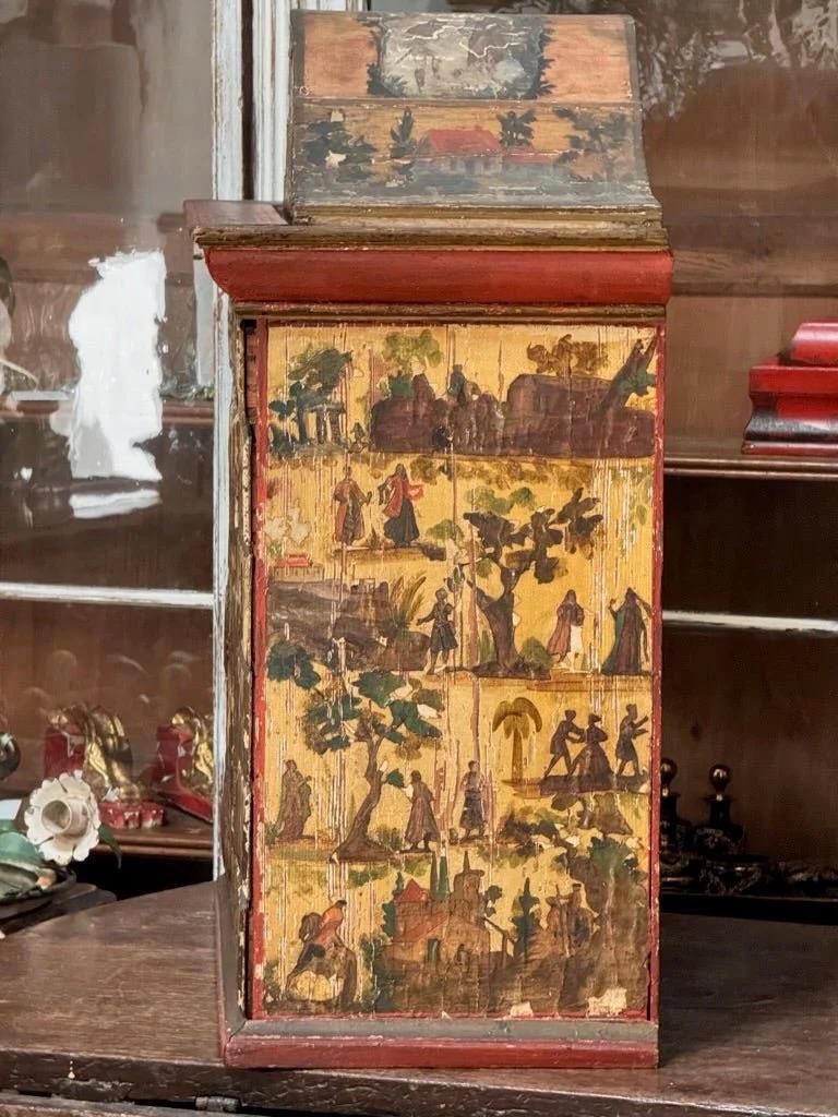 Wood 18th Century Italian Lacca Povera Valuables Cabinet For Sale