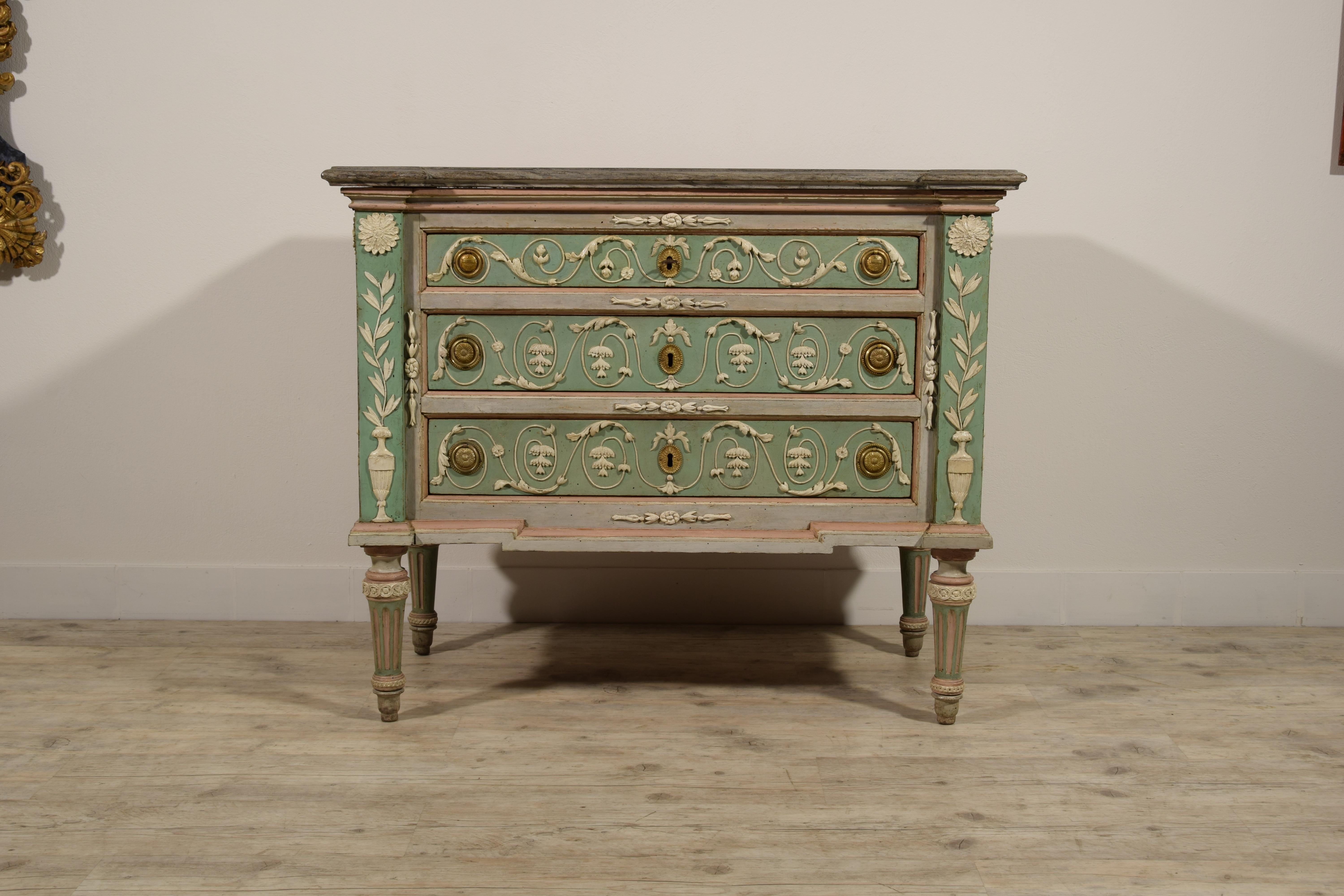 Neoclassical 18th Century, Italian Lacquered Wood Chest of Drawers