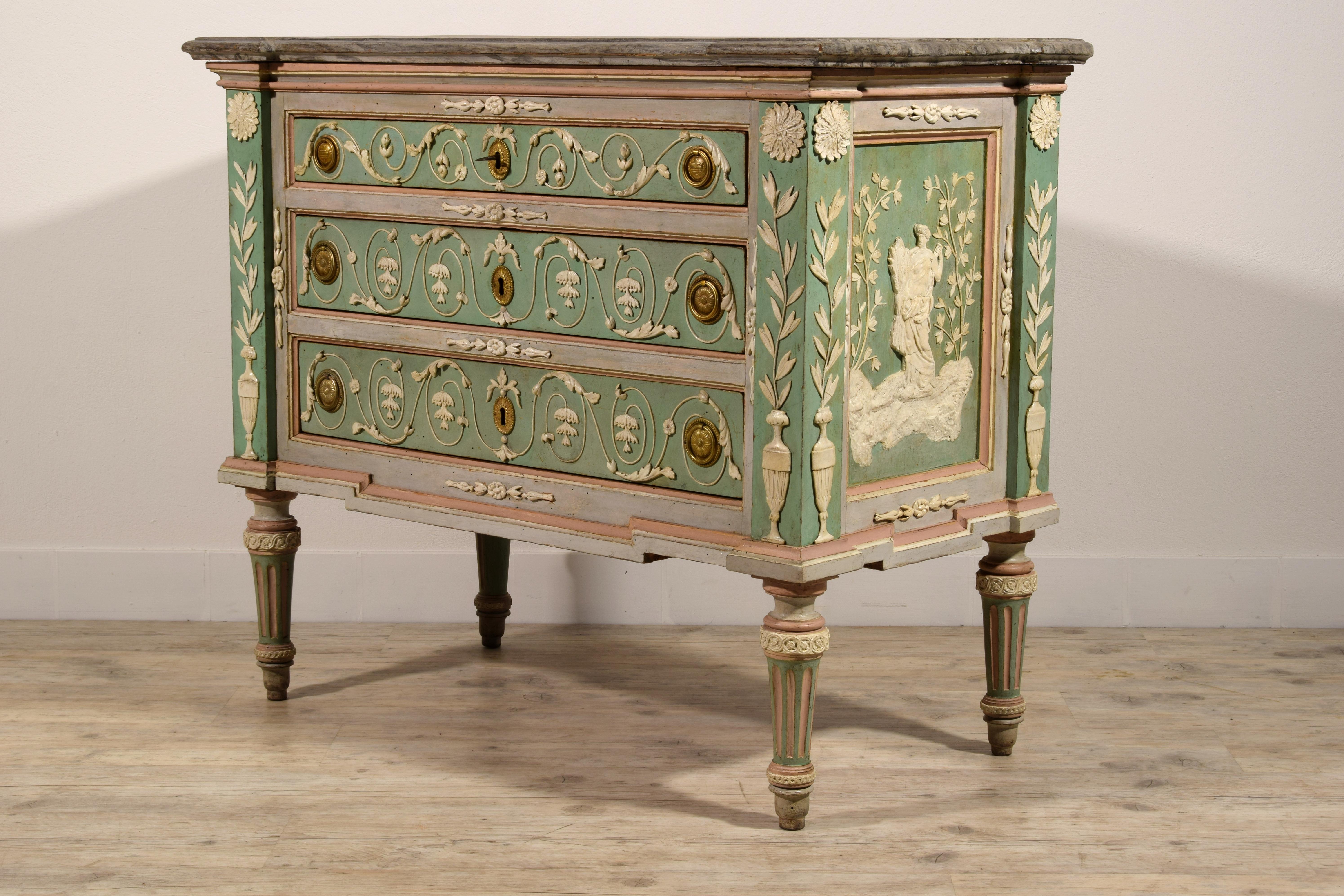 18th Century and Earlier 18th Century, Italian Lacquered Wood Chest of Drawers