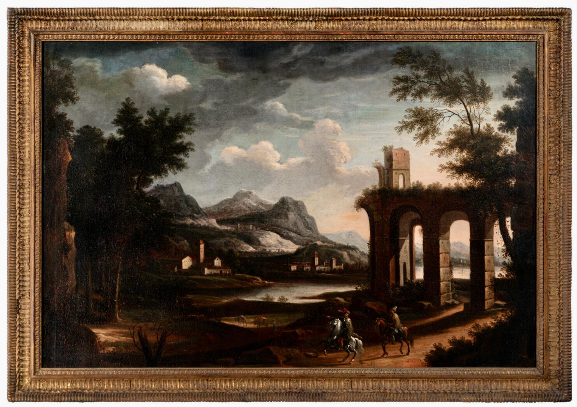 18th Century Italian Landscape Oil On Canvas Painting For Sale 4