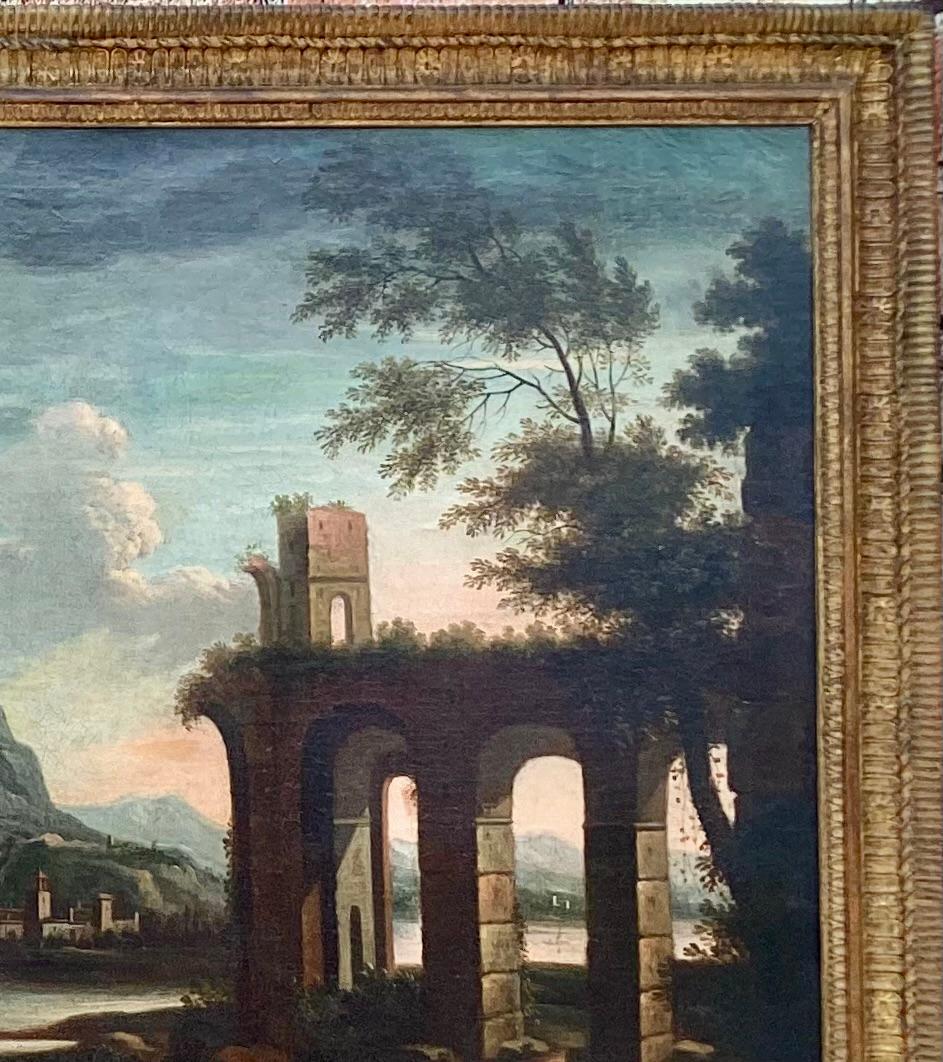 Baroque 18th Century Italian Landscape Oil On Canvas Painting For Sale