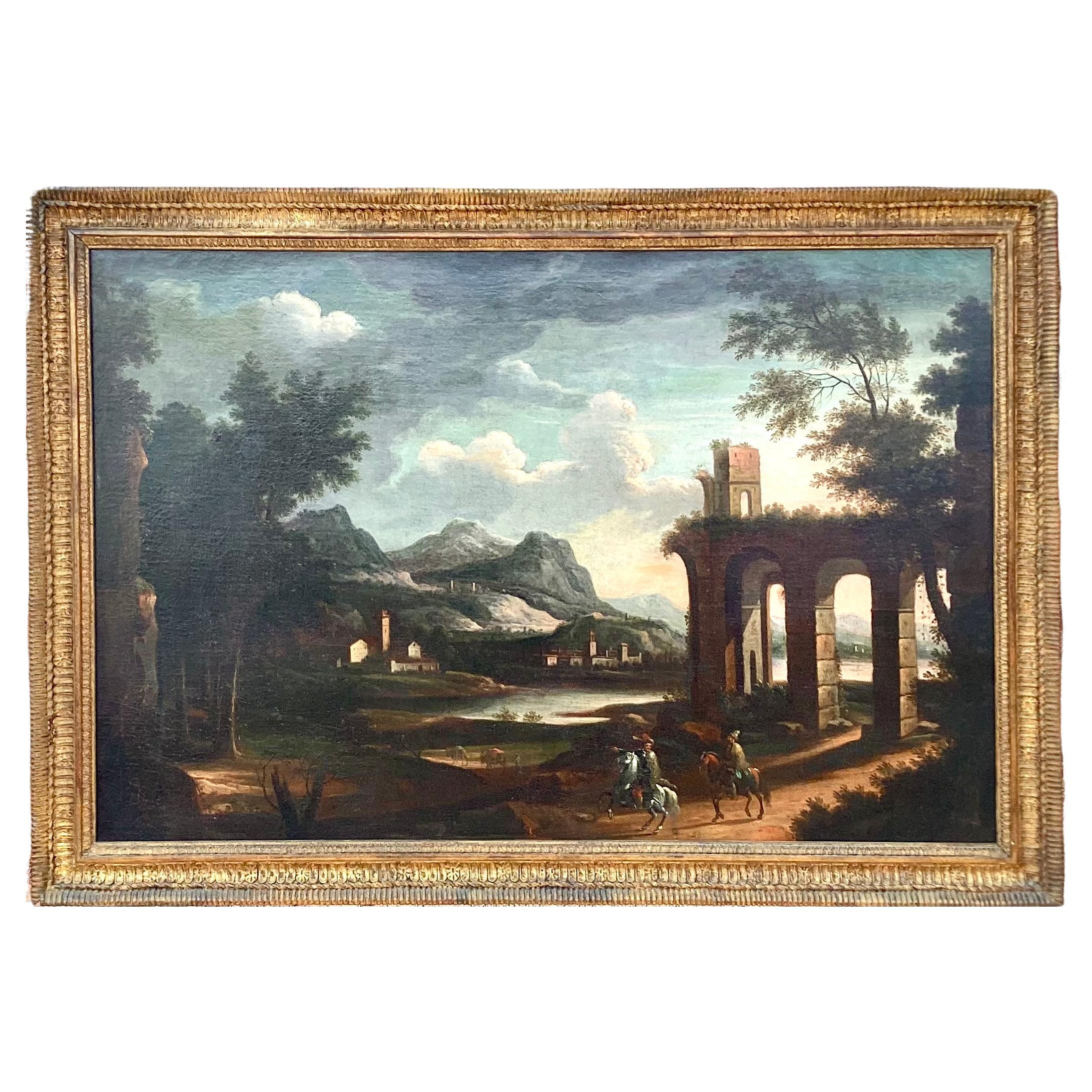 18th Century Italian Landscape Oil On Canvas Painting For Sale