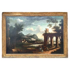 18th Century Italian Landscape Oil On Canvas Painting