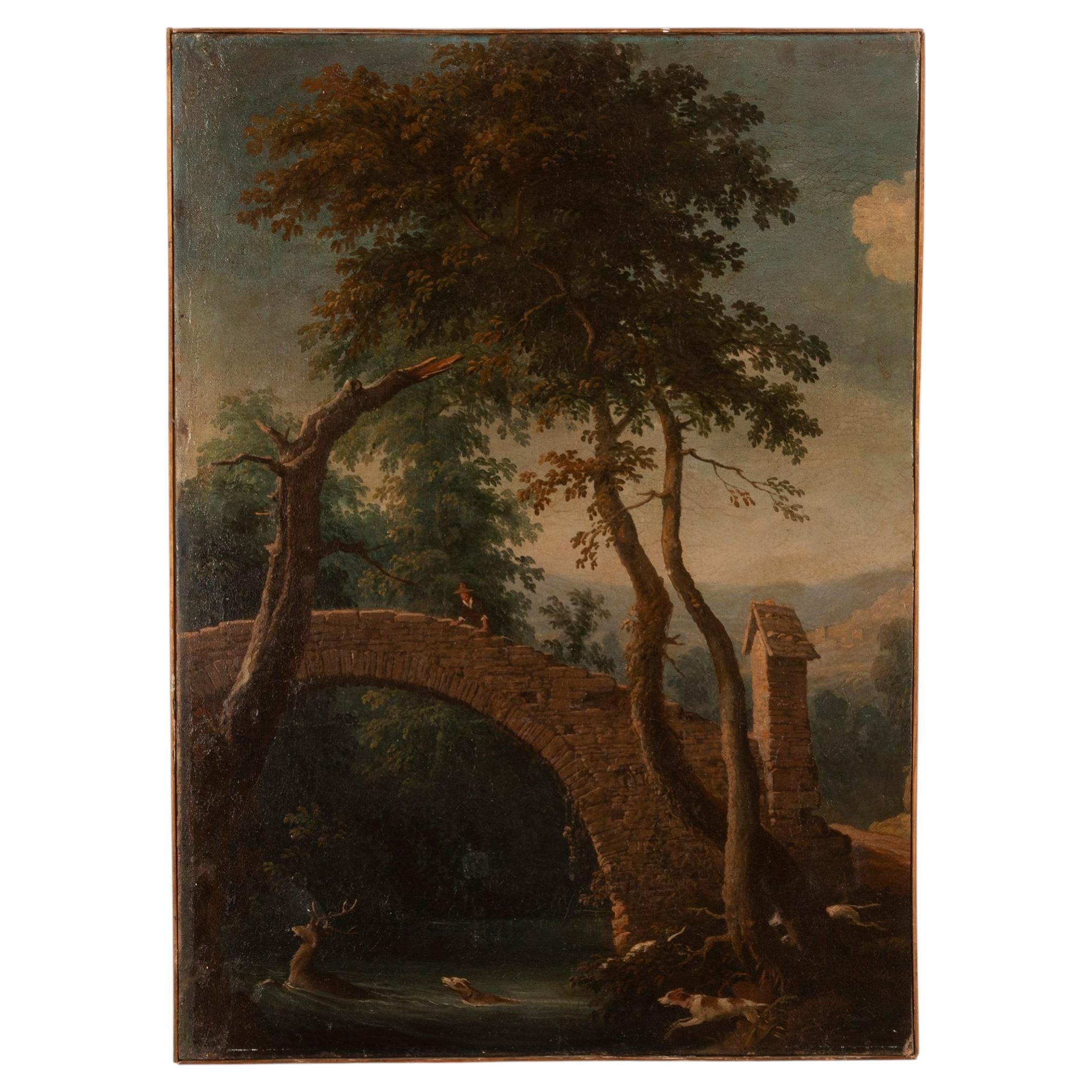 18th Century Italian Landscape Oil on Canvas Painting
