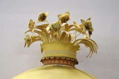 18th Century Italian Large Baroque Carved Wood and Yellow Fabric Canopy Bed