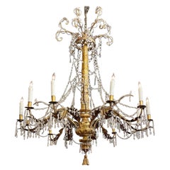18th Century Italian Large Scale Giltwood and Beaded Crystal Chandelier