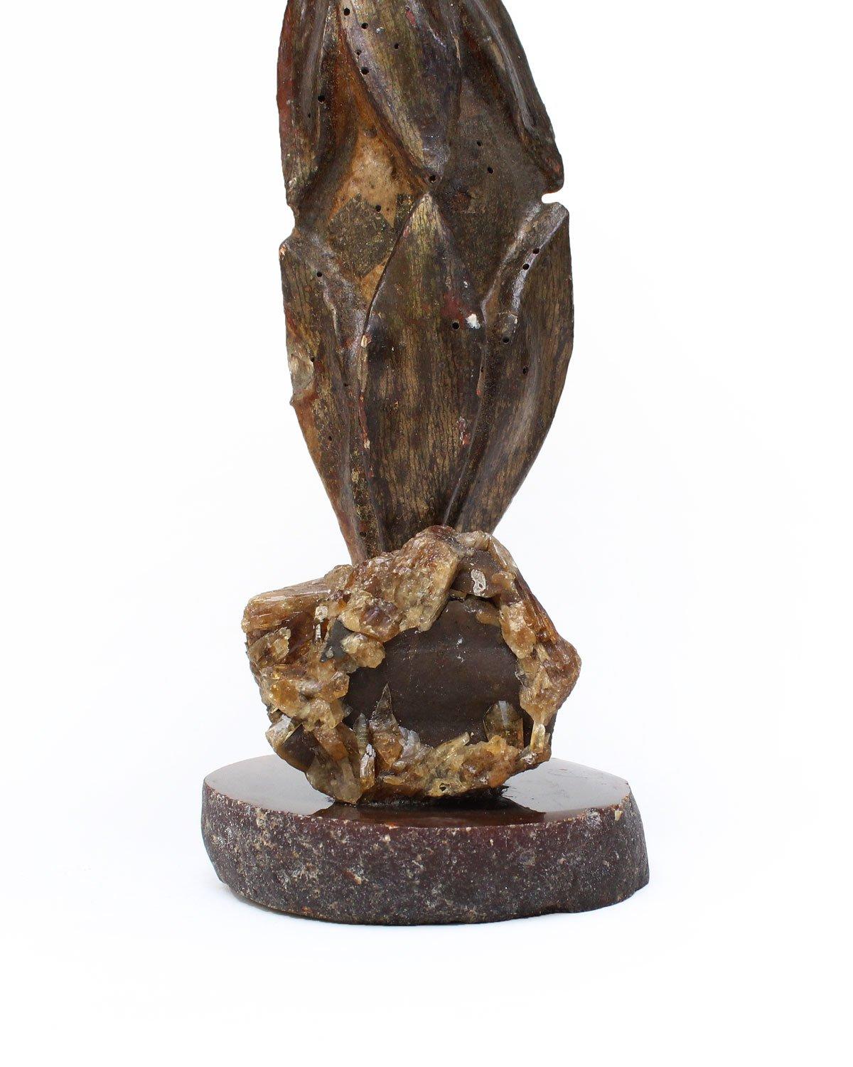 18th century Italian leaf fragment with a natural forming baroque pearl and barite crystals on barite in matrix and polished agate base. The crystals have encrusted themselves around the matrix, forming an organic sculpture in its own right. These