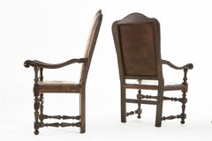 Pair of 18th Century Italian Leather Armchairs