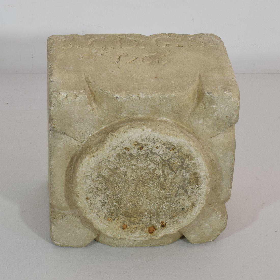 18th Century, Italian Limestone Mortar, Dated 1766 4