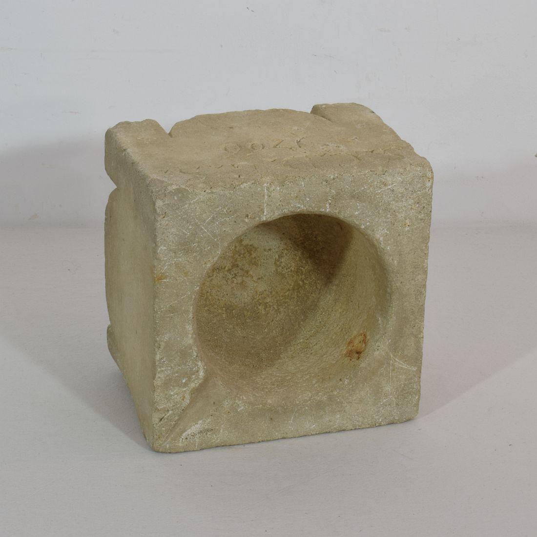 18th Century, Italian Limestone Mortar, Dated 1766 3