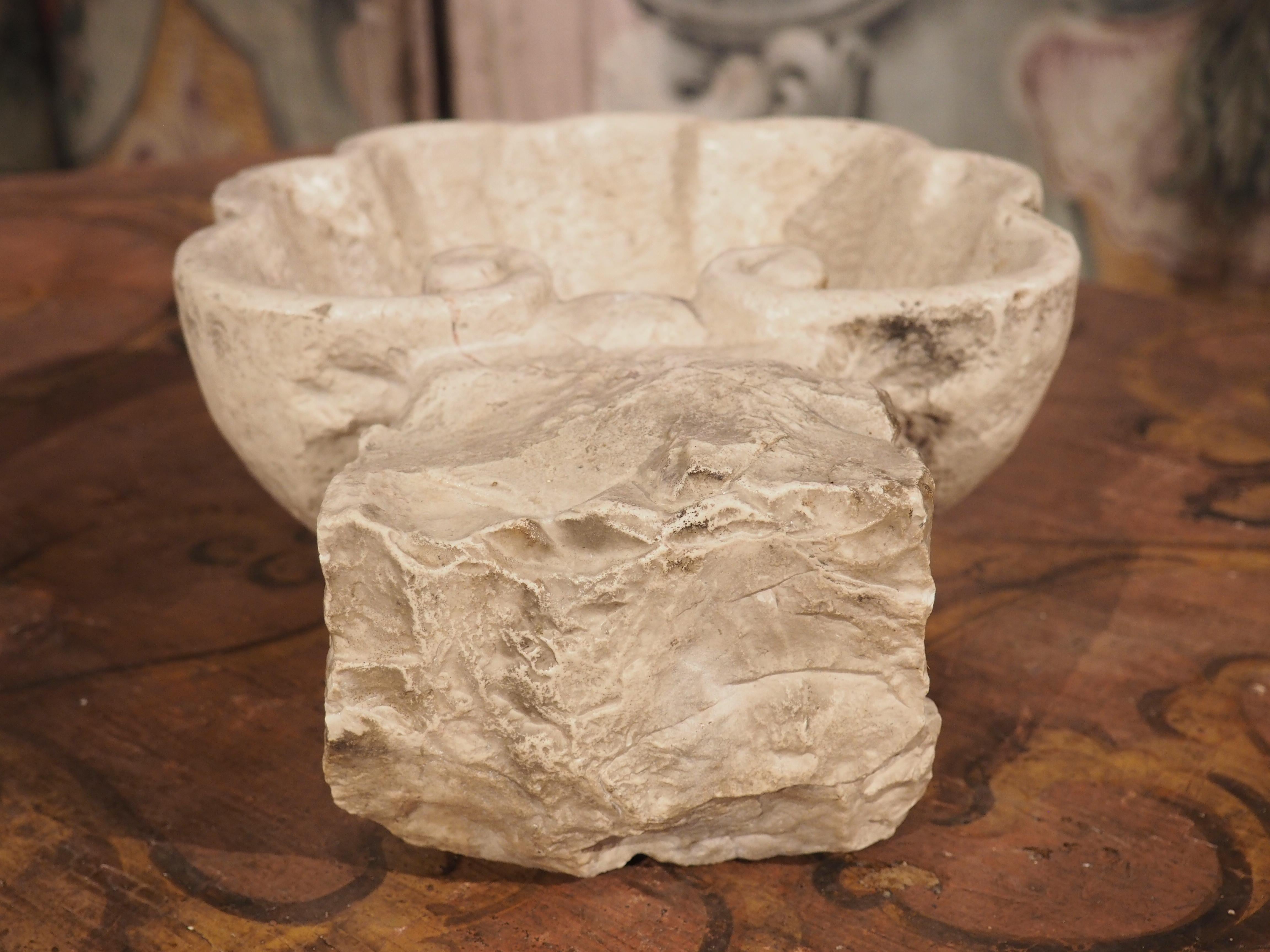 19th Century Italian Lobed and Painted Travertine Holy Water Stoup 2