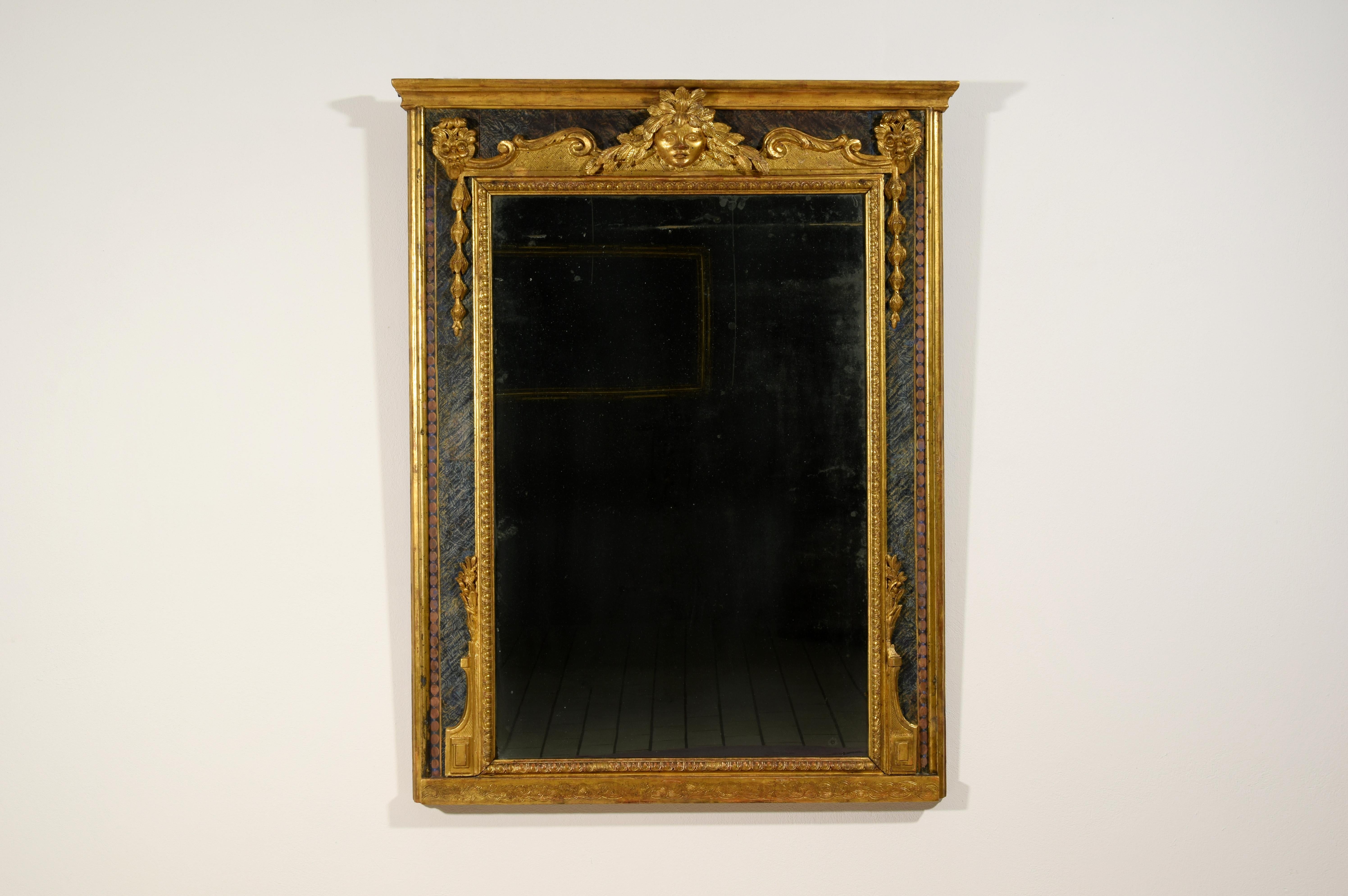 18th Century, Italian Louis XIV Carved Giltwood Mirror For Sale 1