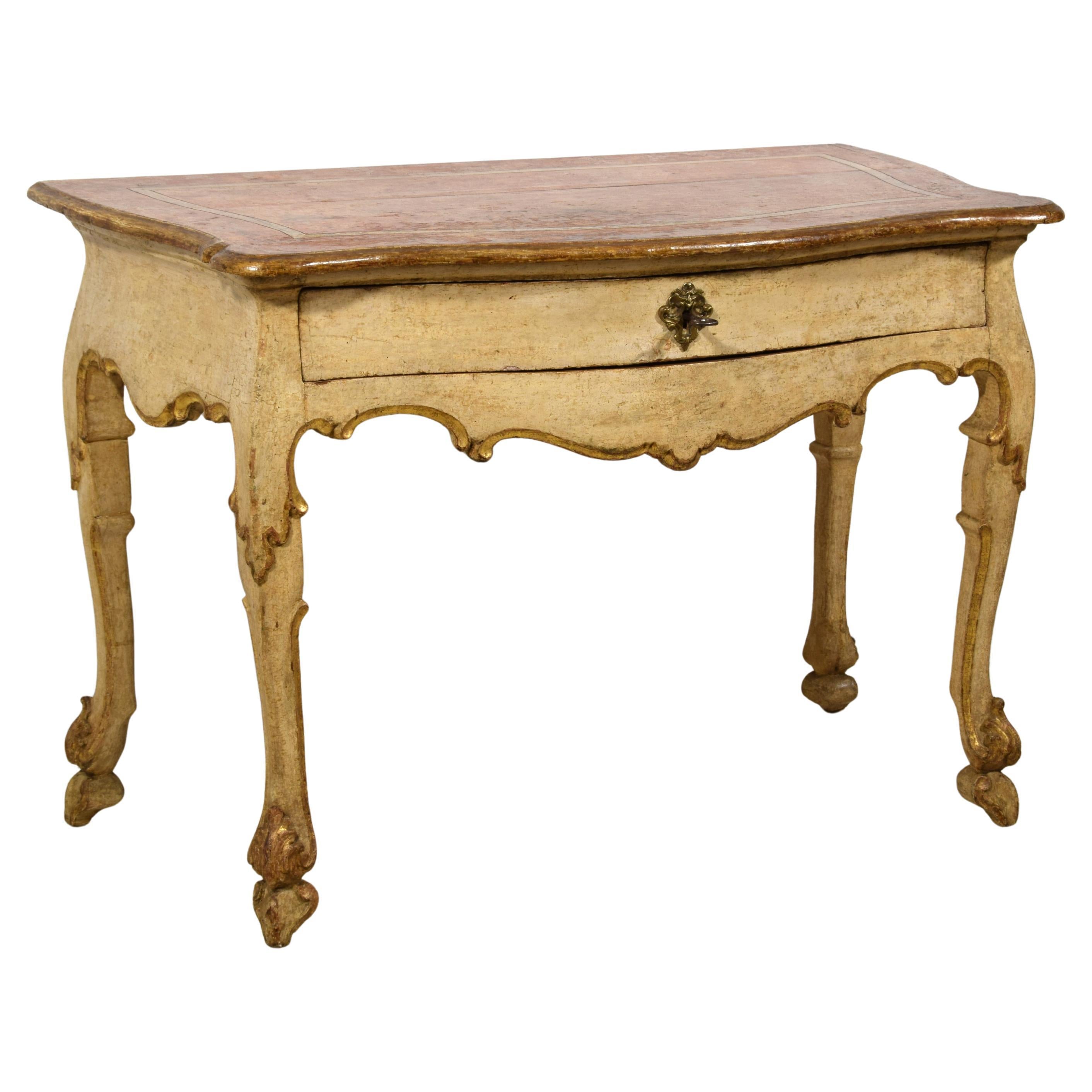 Console italiana Luigi XIV laccata e in legno dorato del XVIII secolo