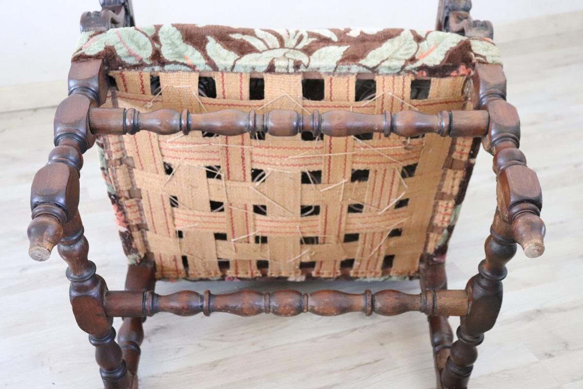 18th Century Italian Louis XIV Solid Walnut Antique Armchair For Sale 7