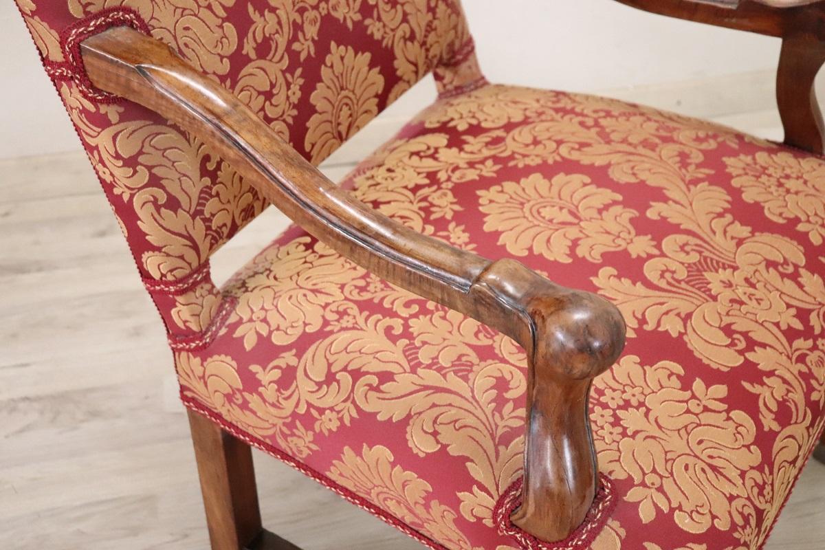18th Century Italian Louis XIV Solid Walnut Antique Armchair For Sale 3