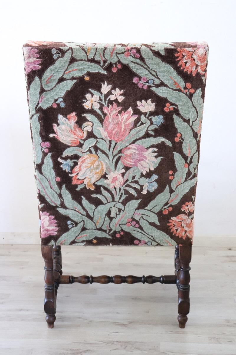 18th Century Italian Louis XIV Solid Walnut Antique Armchair For Sale 4