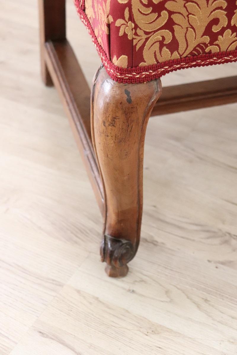 18th Century Italian Louis XIV Solid Walnut Antique Armchair For Sale 4