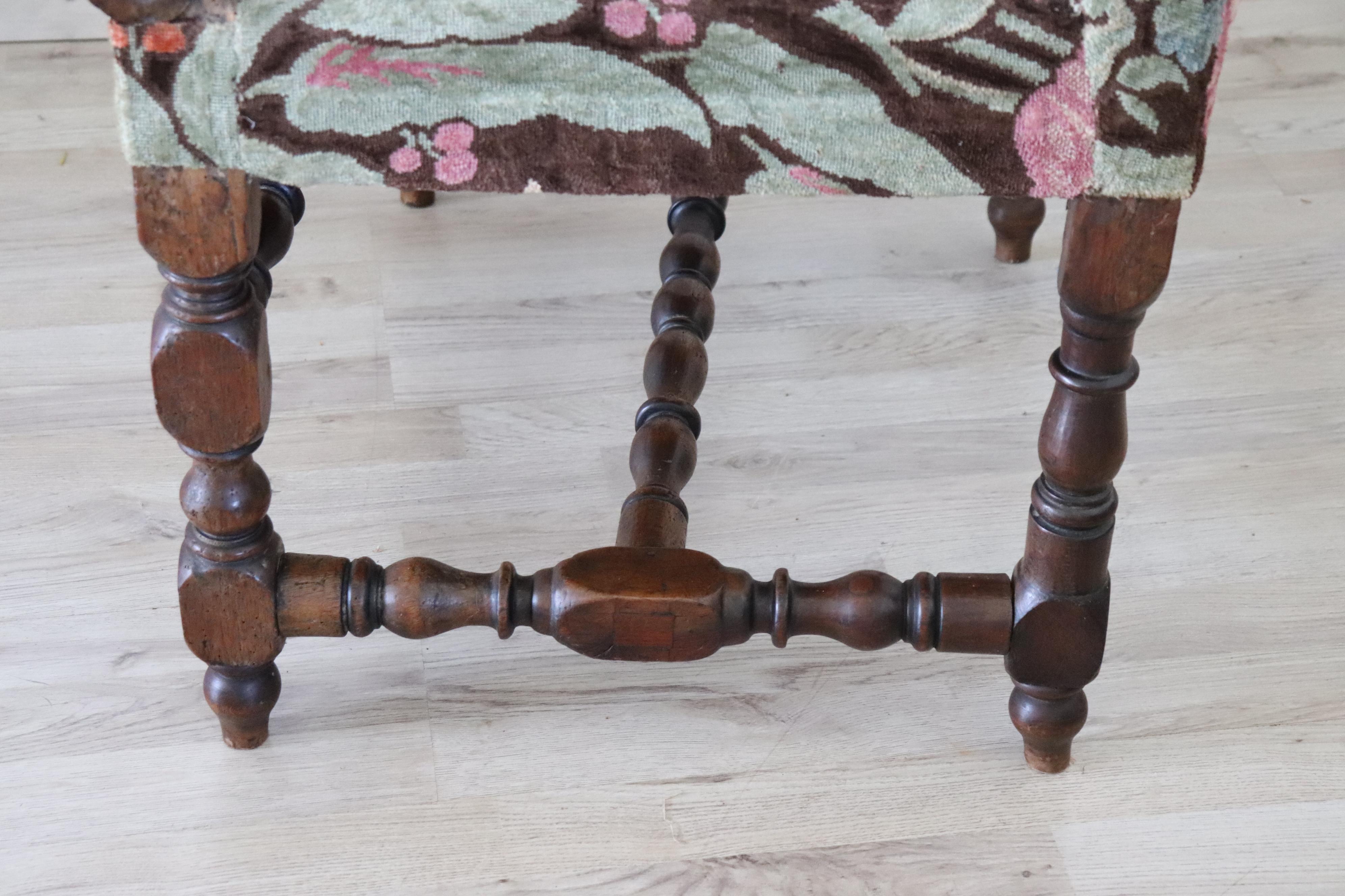18th Century Italian Louis XIV Solid Walnut Antique Armchair For Sale 6