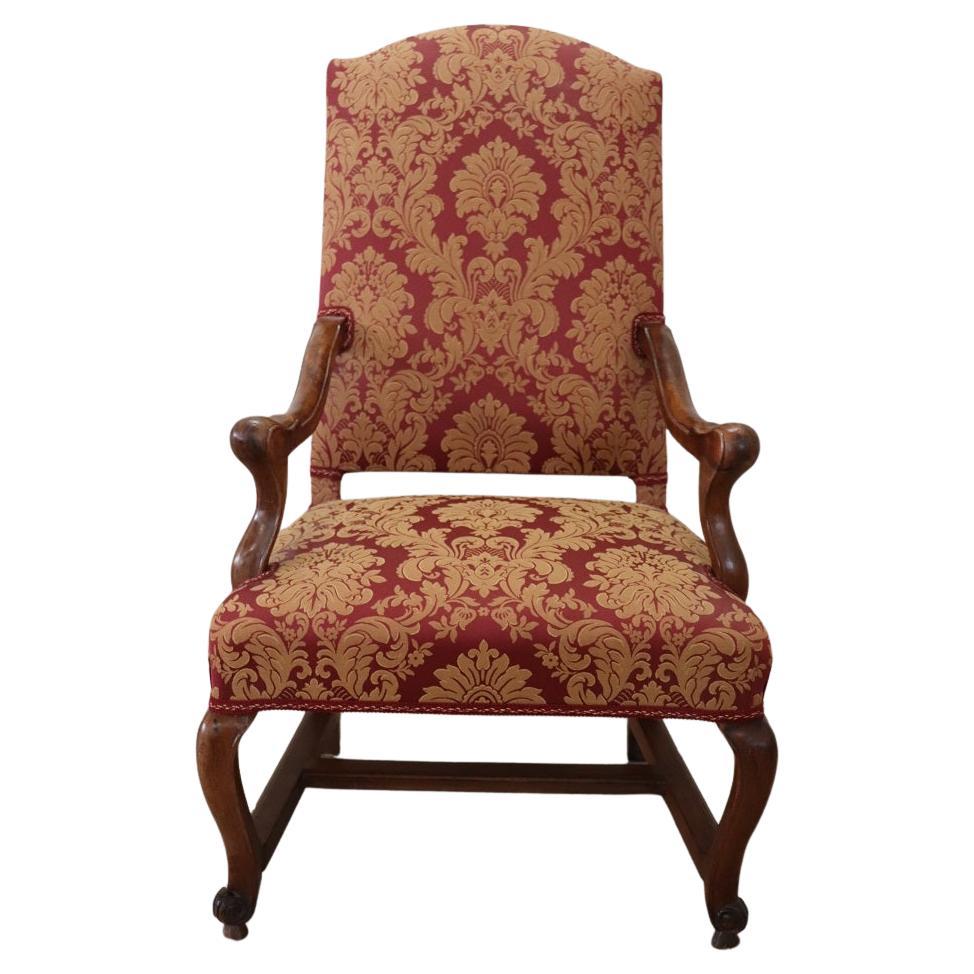 18th Century Italian Louis XIV Solid Walnut Antique Armchair For Sale