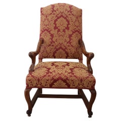 Sillón antiguo italiano Luis XIV de nogal macizo del siglo XVIII