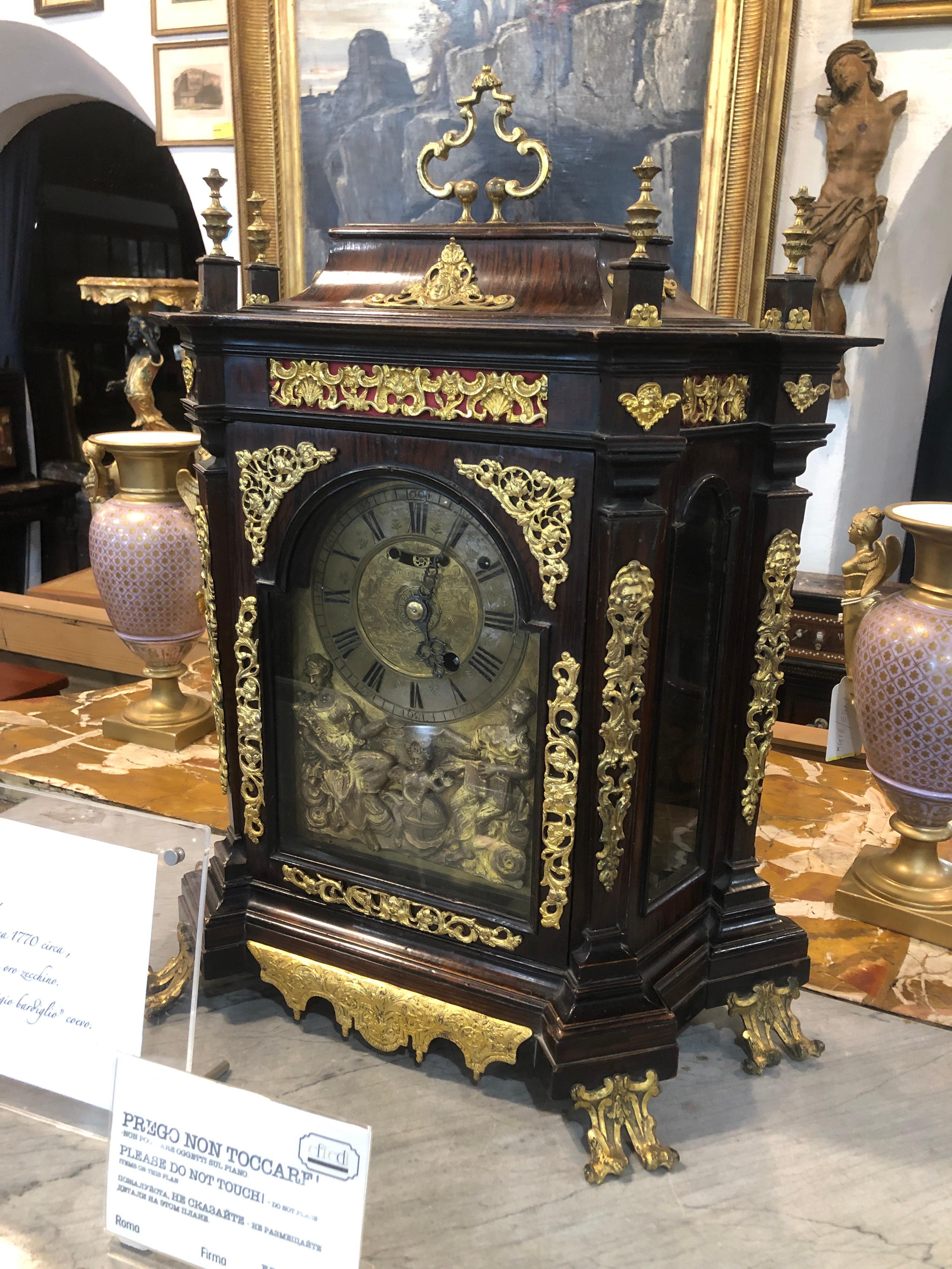 18th Century Italian Louis XV Breguet Clock Signed Walnut Gilt Bronze, 1740s 4