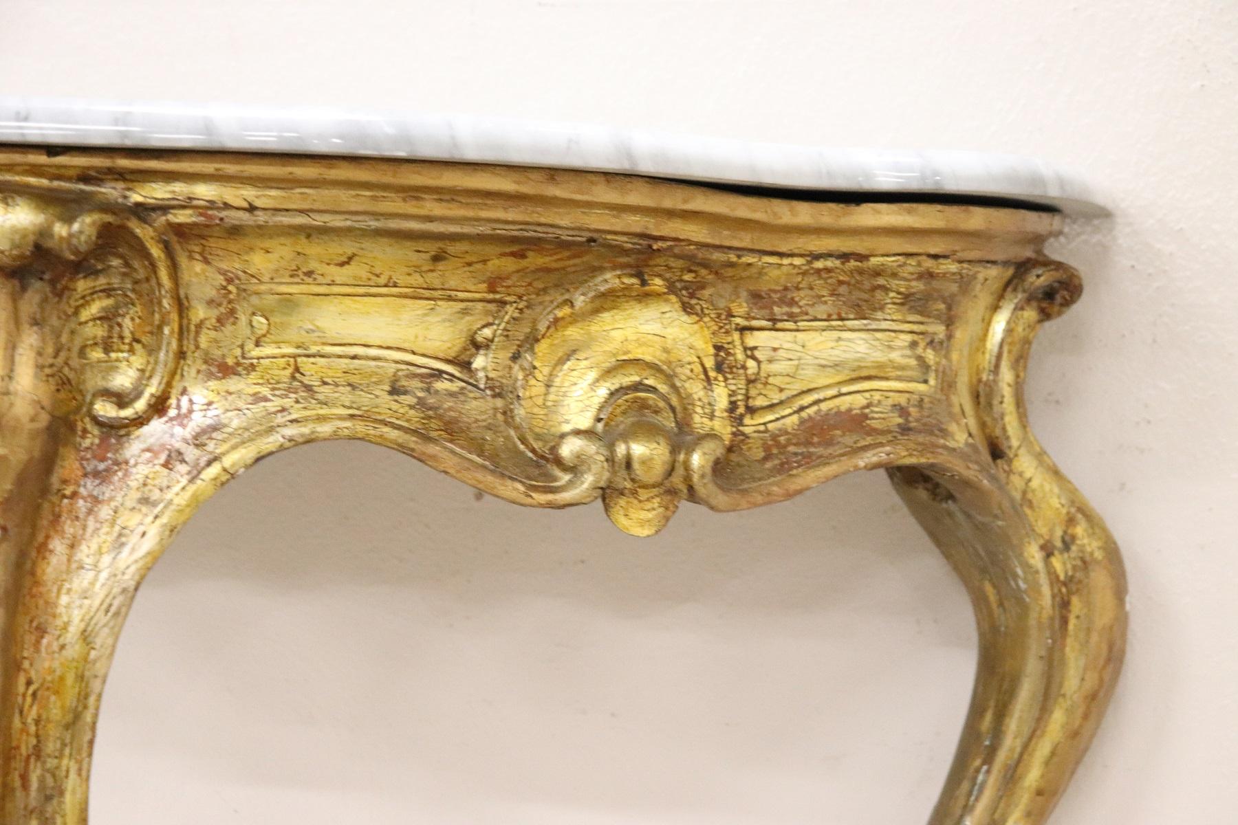 Poplar 18th Century Italian Louis XV Carved and Gilded Wood Antique Console Table