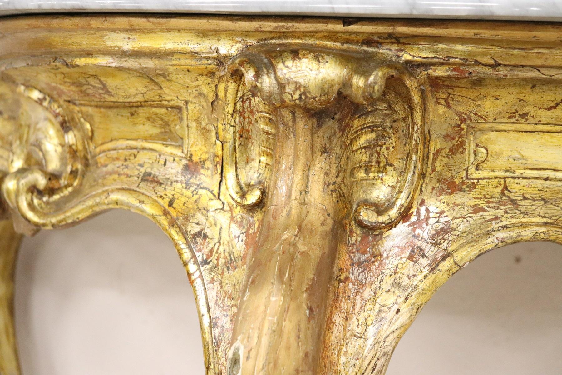 18th Century Italian Louis XV Carved and Gilded Wood Antique Console Table 2
