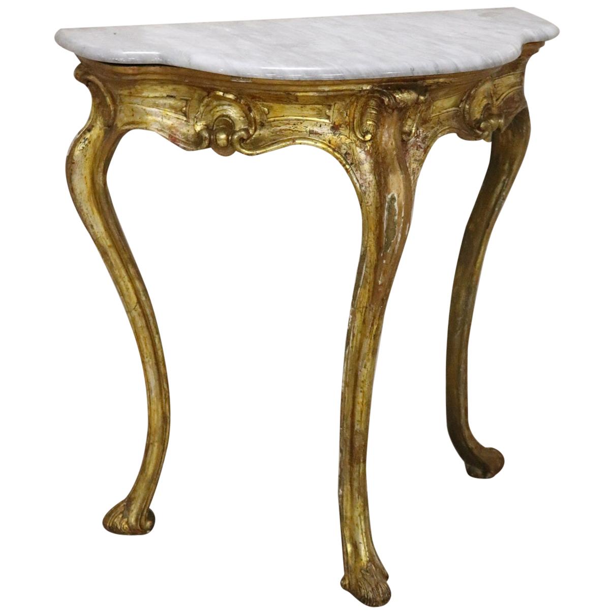 18th Century Italian Louis XV Carved and Gilded Wood Antique Console Table