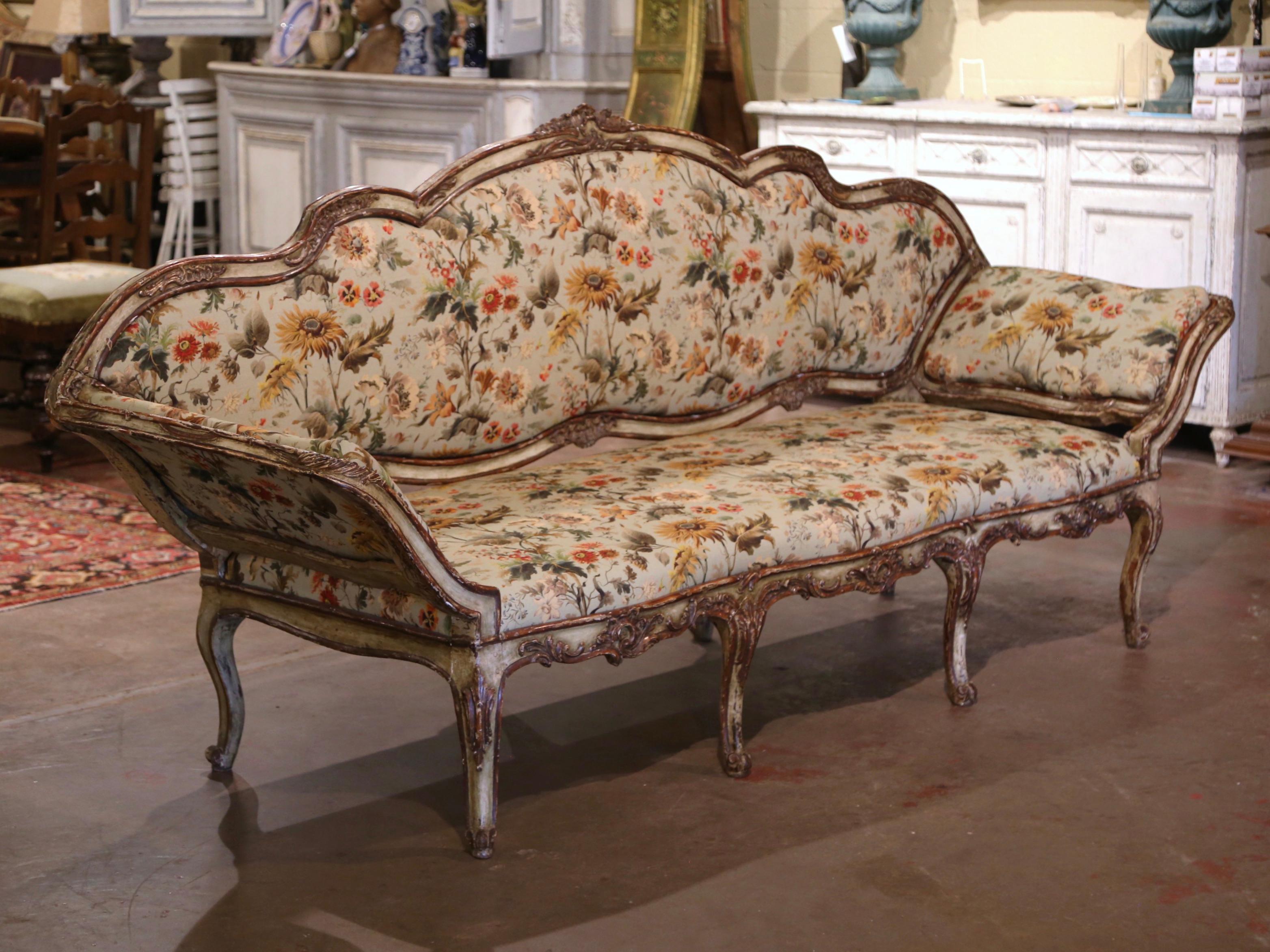 Tapestry 18th Century Italian Louis XV Carved Painted Eight, Leg Upholstered Canape For Sale
