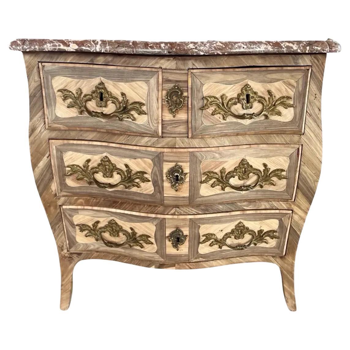 18th Century Italian Louis XV Chest of Drawers in Bleached Walnut With Marble