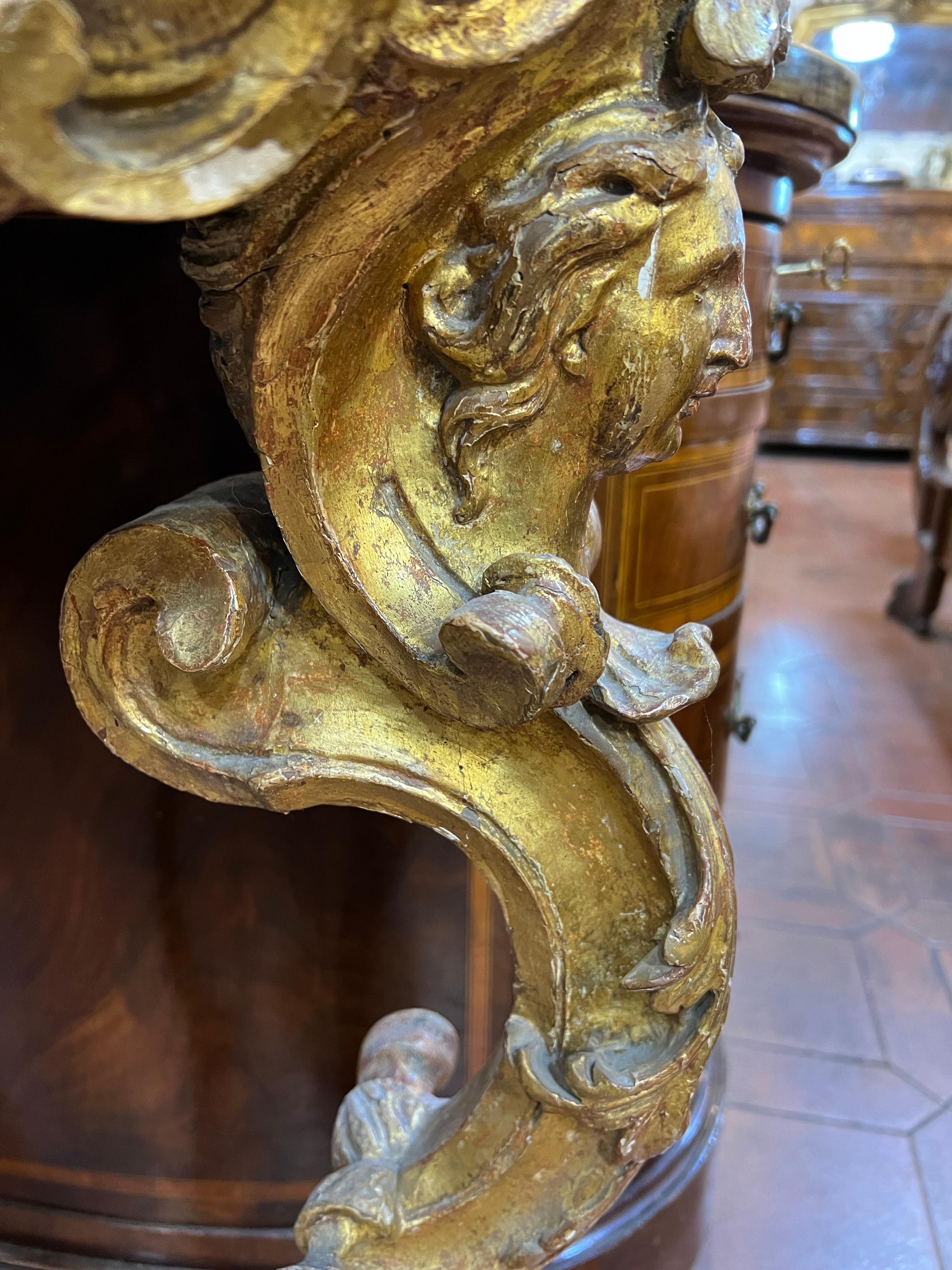 18th Century Italian Louis XV Gilt Hand-Carved Console Tables Marble, Tuscany 7