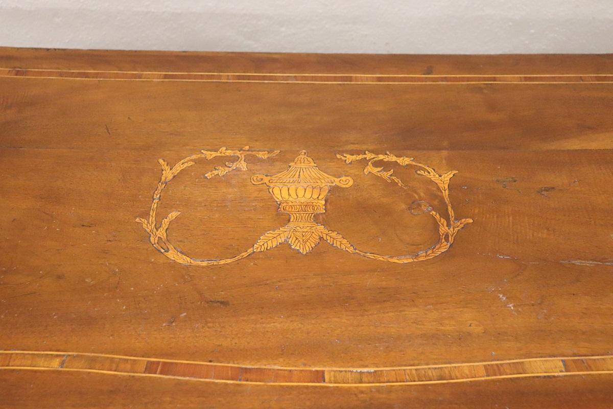 Inlay 18th Century Italian Louis XV Inlaid Walnut Antique Chest of Drawers For Sale