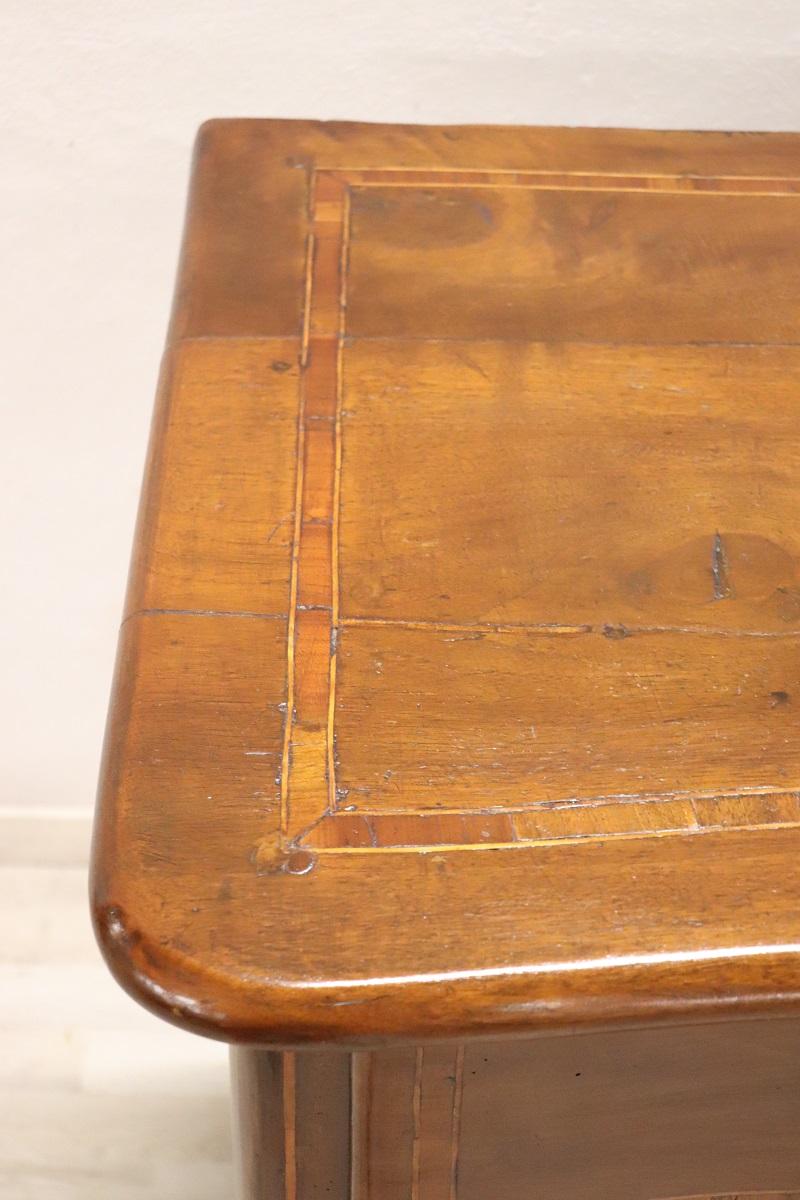 18th Century Italian Louis XV Inlaid Walnut Antique Chest of Drawers For Sale 1