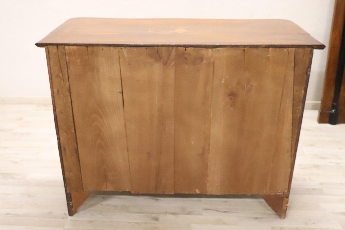 18th Century Italian Louis XV Inlaid Walnut Antique Chest of Drawers For Sale 3