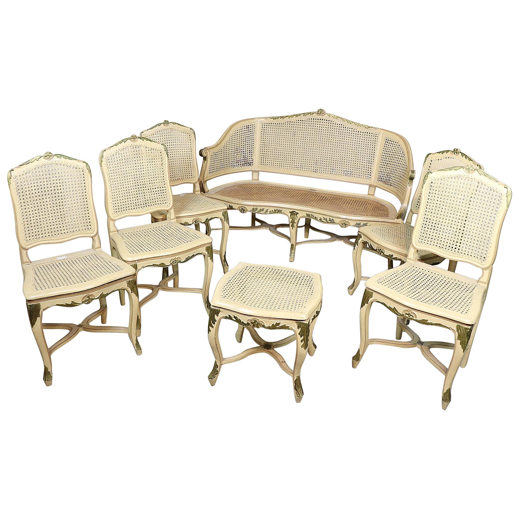 18th Century Italian Louis XV Lacquered Living Room Sets Seven Pieces
