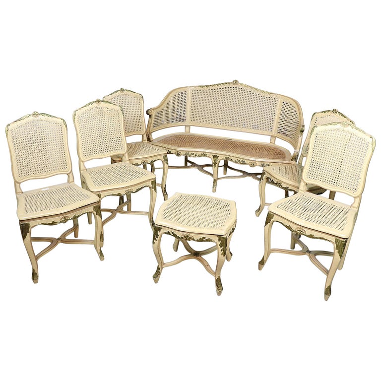 18th Century Italian Louis XV Lacquered Living Room Sets Seven Pieces For Sale
